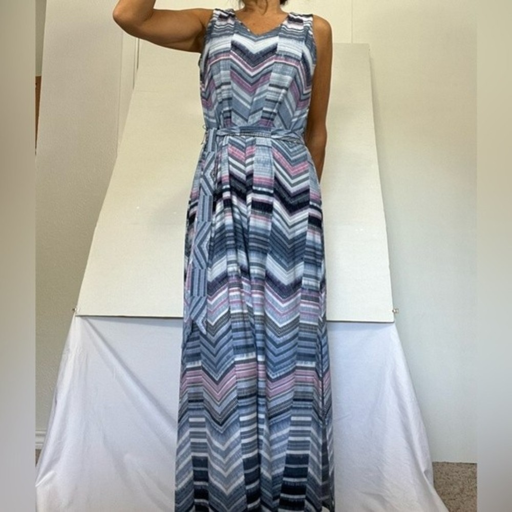 Chico's Maxi Dress, Sleeveless, Side Splits, Blue, Chico's Size 1 = Medium